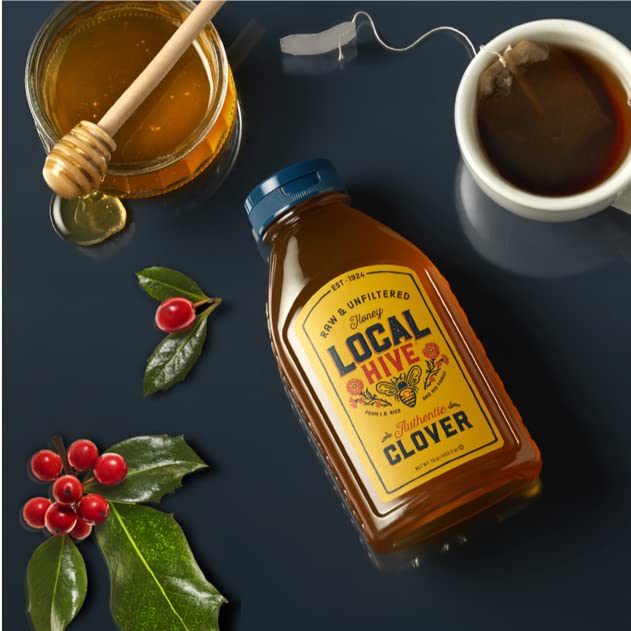 Local Hive Authentic Clover Raw Unfiltered Honey – 16 oz, 100% Pure US Honey, Sourced from American Bees and Beekeepers - Natural Sweetener, Ideal for Tea, Baking, and Cooking