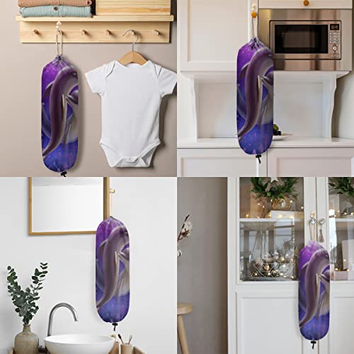 Kawaii Bee Print Plastic Bag Holder Wall Mount Grocery Bag Holder Reusable Trash Bag Organizer Washable Large Grocery Bag Storage Dispenser for Kitchen Pantry