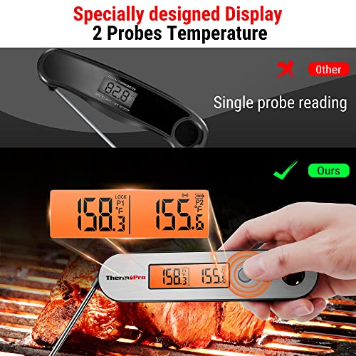 ThermoPro TP610 Digital Meat Thermometer for Cooking, Rechargeable Instant Read Food Thermometer with Rotating LCD Screen, Waterproof Cooking Thermometer with Alarm for Grilling, Smoker, BBQ, Oven