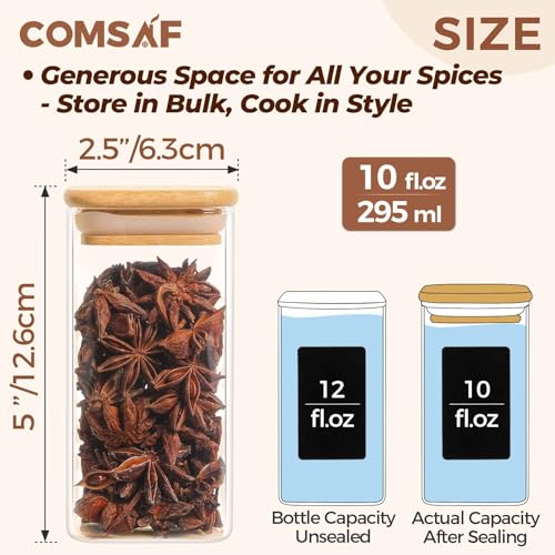 ComSaf Spice Jar with Bamboo Lid Sample Set, Glass Spice Jars Sample Sack, include 4oz, 6oz, 8oz, 10oz Square Seasoning Jars, Perfect for figuring out the ideal size.