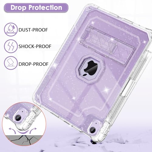 ZoneFoker for iPad Air 11 Inch Case 6th/5th/4th Generation M2 11-inch 2024/2022/2020 Case, Clear Glitter Slim Cover for Kids with Pencil Holder Heavy Duty Shockproof Protective Case with Kickstand