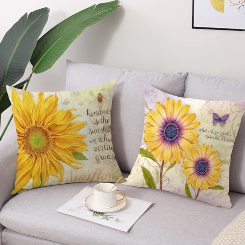 wyooxoo Throw Pillow Covers 18x18 Set of 4 Spring Summer Pillow Covers Floral Decorative Farmhouse Cushion Cases for Sofa Couch Living Room Outdoor Patio Home Decor (18" x 18", A)