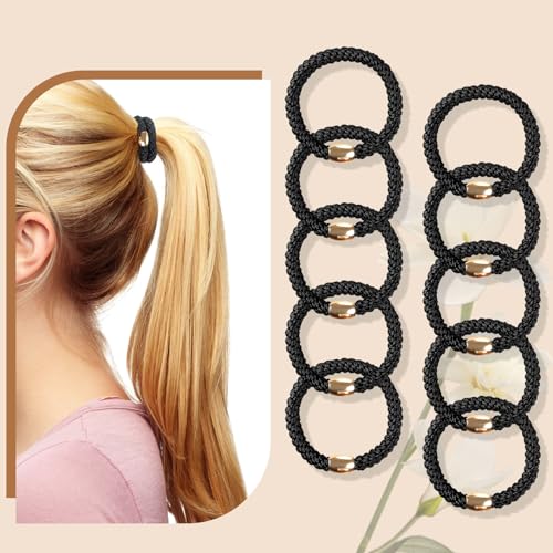 FORENEE Hair Ties No Damage - 10PCS Ponytail Holders - Elastic Hair Ties for Thick Hair - Braided Hair Bands for Women Girls's Hair - Black