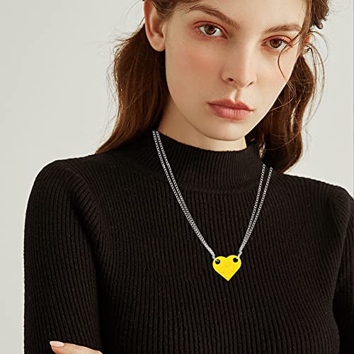Bricks Assembled Pendant Necklace Heart Shape Matching Geometric Block Charms Valentines Day Friendship Creative Jewelry Gift for Couple Lover Best Friends (Orange)