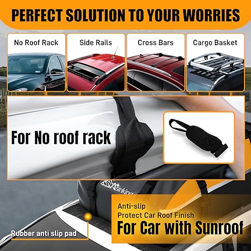 Car Rooftop Cargo Carrier Bag 20 Cubic Feet, 100% Waterproof Roof Bag Top Luggage Carrier for Any Vehicles with/Without Rack Cross Bar, Includes Anti-Slip Mat +4 Door Hooks +Storage Bag +Lock