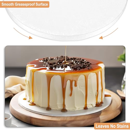 BOARDS+ Sleek Cake Board Drums 10 Inch (10 Pack) | 1/2" Thick Cake Board Rounds | Free Prop Up Tool & Matching Ribbon | Sturdy Professional Looking & Greaseproof Cake Circles for Heavy/Tiered Cakes