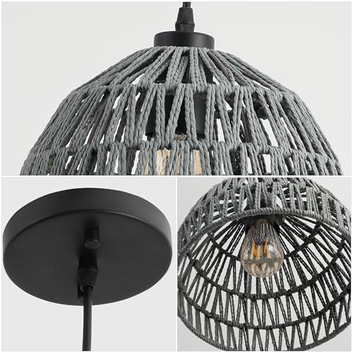 JONATHAN Y JYL6512D Campana 8.25" 1-Light Bohemian Modern Woven Rope/Iron LED Pendant Farmhouse, Coastal, Transitional, Kitchen, Living Room, Hallway, Bedroom, Dining Room, Gray