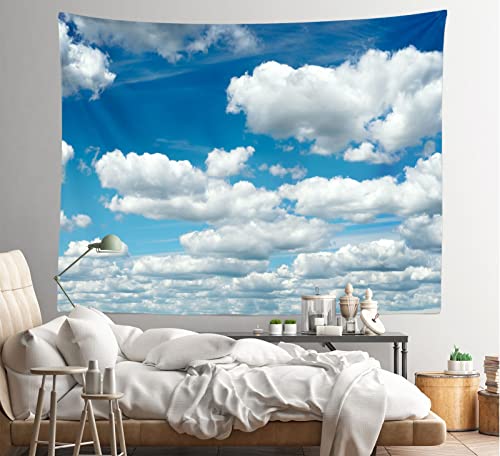 CORFOTO 60x40in Fabric Blue Sky Tapestry White Clouds Wall Picture Tapestry Wall Hanging Blue Sky Wall Tapestry for Bedroom Aesthetic Living Room College Dorm Decor Study Room Window Decor Wallpaper