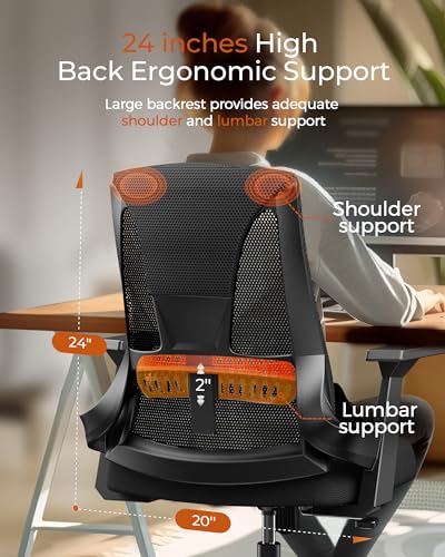 CAPOT Ergonomic Office Chair 400lbs Capacity - 3.9-inche Cushion and Tall Back Computer Desk Chair Breathable Mesh - Comfortable Swivel Office Chair with Adjustable Lumbar Support