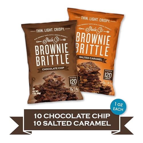 Sheila G's Brownie Brittle – Chocolate Chip & Salted Caramel Thin and Crispy Sweet Snacks (Pack of 20, 1 oz), Rich Gourmet Brownie Bites Dessert