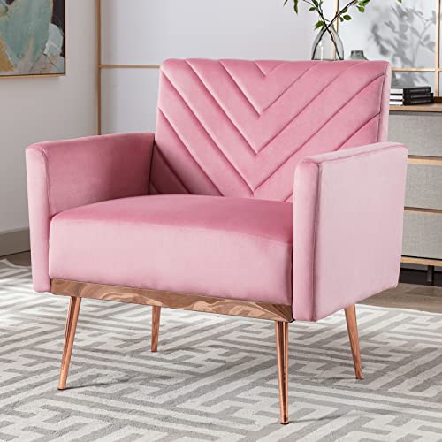 TTGIEET Modern Velvet Accent Chair Set of 2, Upholstered Tufted Armchair with Golden Metal Legs Single Sofa Reading Club Chair for Living Room Office (Pink)