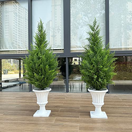Artificial Topiary Cedar Trees 3FT Artificial Cedar Pine Tree Potted UV Rated Plant Fake Plants Tall Artificial Plants Shrubs for Indoors Outdoors Garden Home Decor (2 Pack)