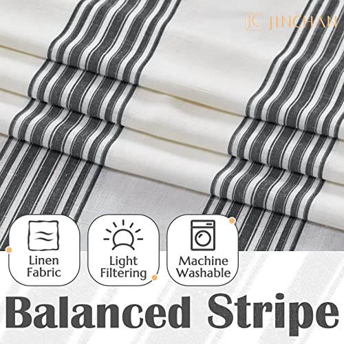 jinchan Striped Linen Curtains 72 Inch Long for Living Room Black Stripe Curtains Semi Sheer Curtains Back Tab Light Filtering Modern Farmhouse Rustic Drapes for Bedroom Window Curtain Set 2 Panels