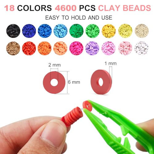 Redtwo 5100 Clay Beads Bracelet Making Kit, Flat Preppy Beads for Friendship Jewelry Making,Polymer Heishi Beads with Charms Gifts for Teen Girls Crafts for Girls Ages 8-12