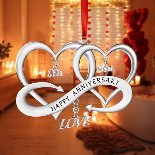 Happy for Wife Girlfriend Her Women, Metal Heart as Mr Mrs Ornaments, Newlywed Keepsakes Gift Birthday Valentines Day Decoration