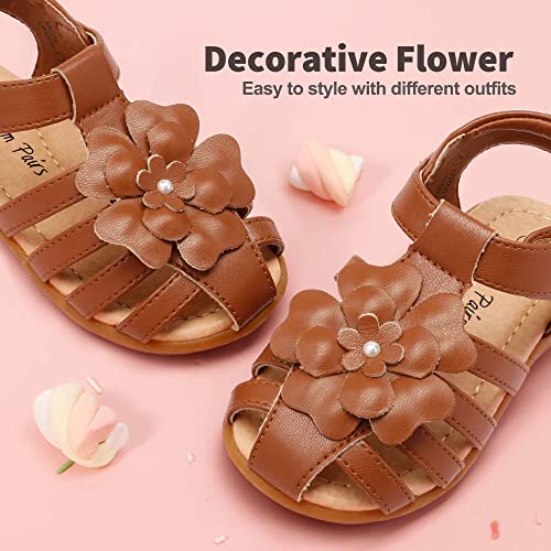 DREAM PAIRS Girls Closed-Toe Flower Summer Dress Sandals Shoes Toddler/Little Kid,Size 1 Little Kid,Milky/White,KSD214