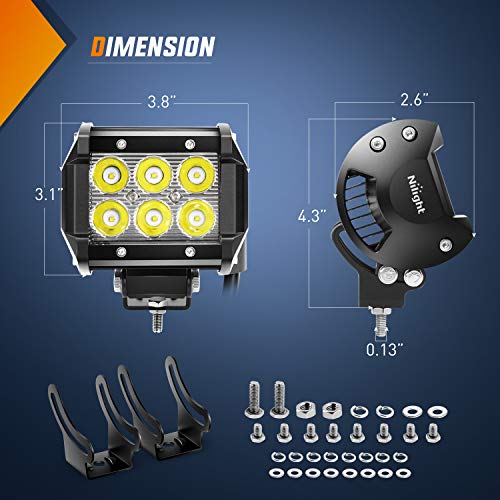 Nilight - ZH002 20Inch 126W Spot Flood Combo Off Road Led Light Bar 2PCS 18w 4Inch LED Pods With 16AWG Wiring Harness Kit-3 Lead For Tractor, 2 Years Warranty