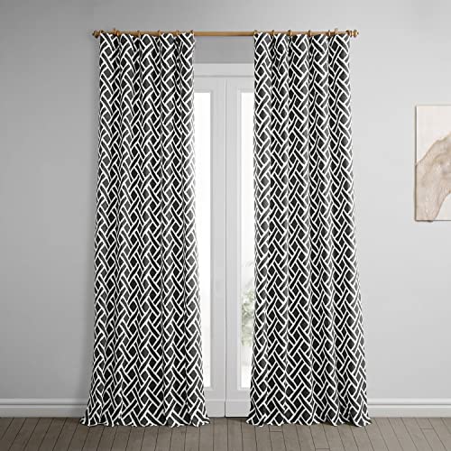 HPD Half Price Drapes Modern Geometric Printed Curtains Luxury Cotton Curtains 84 Inches Long (1 Panel) Room Darkening Curtains for Bedroom & Living Room, 50W x 84L, Crosshatch Geometrical Aqua