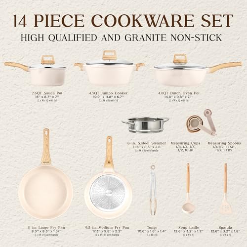 Bakken-Swiss 14-Piece Kitchen Cookware Set – Granite Non-Stick – Eco-Friendly – for All Stoves & Oven-Safe