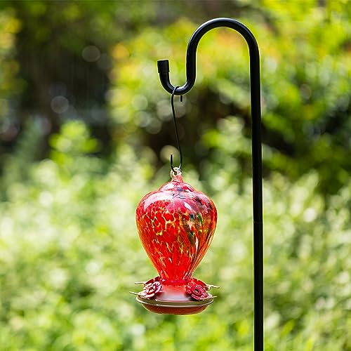 LaElvish Garden Gifts for Mom 34OZ Hand Blown Glass Hummingbird Feeders for Outdoors Hanging, with Ant Moat Humming Bird Feeders, Porch Backyard Decor Gifts for Women (Floral Balloon)