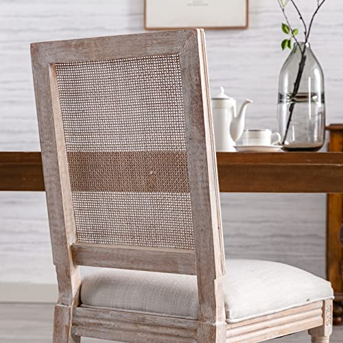 Guyou Black Farmhouse Dining Chairs Set of 6, Upholstered Dining Room Chairs with Rectangular Rattan Back French Country Accent Chair with Distressed Wood Frame for Kitchen Living Room (Beige)