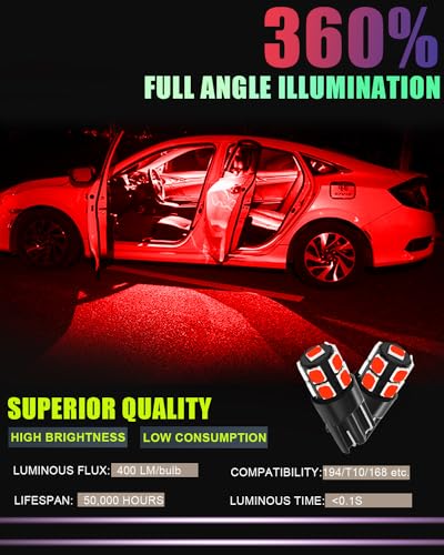 LEDYOTRY 194 LED Bulb Super Bright 2835 Chipset for Car Interior Dome Map Door License Courtesy Dash Lights Compact Wedge T10 168 W5W 2825 White Pack of 10