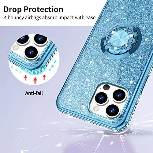 OCYCLONE Compatible with iPhone 13 Pro Case, Glitter Diamond Cover with Ring Stand Cute Protective Phone Case for Women Girls Compatible with iPhone 13 Pro 6.1 inch 2021 - Fluorescent Green