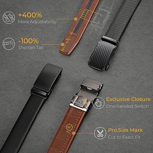 CHAOREN Leather Ratchet Belt for men 1 3/8" for Dress Pants - Micro Adjustable Belt Fit Everywhere