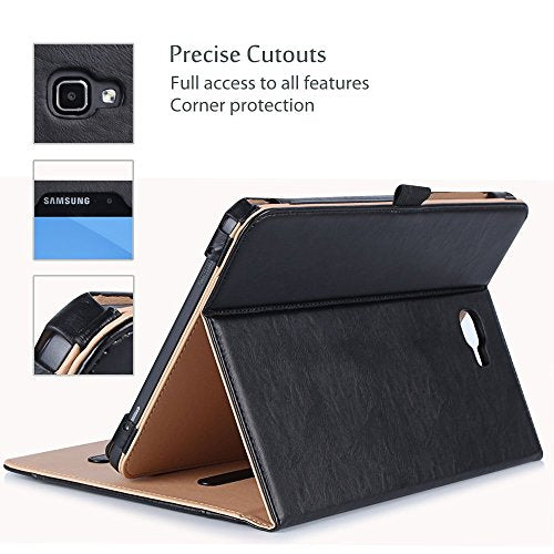 ProCase Leather Case for Galaxy Tab A 10.1-inch 2016 (SM-T580 T585 T587), Stand Folio Cover for Galaxy Tab A 10.1" Tablet (NO S Pen Version) with Multiple Viewing Angles Card Pocket -Black