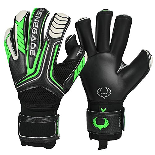 Renegade GK Vulcan Abyss Goalie Gloves with Pro-Tek Fingersaves | 3.5+3mm Hyper Grip & 4mm Duratek | Black & Green Soccer Goalkeeper Gloves (Size 6, Youth, Kids, Roll Cut, Level 3)