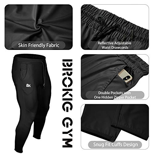 BROKIG Mens Lightweight Gym Jogger Pants,Men's Workout Sweatpants with Zip Pocket(Black,Medium)