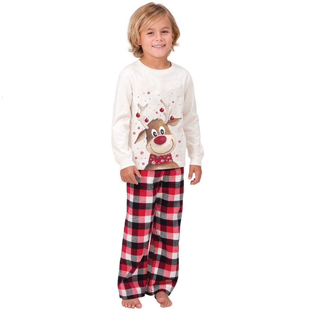 LIONVI Family Matching Christmas Pajamas Set Cotton Xmas Deer Holiday Pajamas Sleepwear Dad Mom Kids PJs (Kids, 14Years, A)