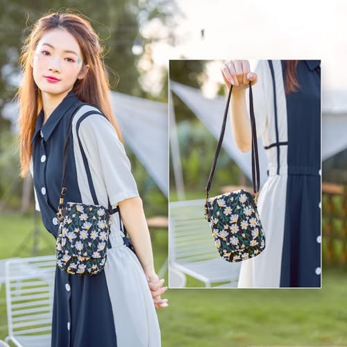 Goodhan Floral Embroidery Crossbody Bag, Mini Canvas Shoulder Bag Cellphone Purse Wristlet Pouch