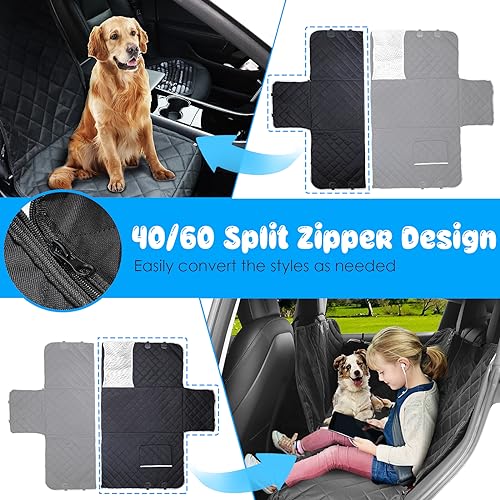 URPOWER 6-in-1 Dog Car Seat Cover for Back Seat, Waterproof Dog Car Hammock 40/60 Split Dog Seat Cover with Mesh Window and Side Flap Pets Car Seat Protector Dog Backseat Cover for Car, SUV, Truck