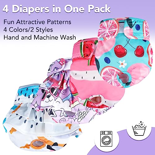 XPCARE Washable Female Dog Diapers, 4 Packs Reusable Doggie Diapers Absorbent Dog Diapers Female Leak-Proof Puppy Diapers Female Dogs for Heat Incontinence and Puppy Training (Medium)