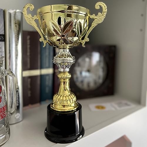 Griffco Supply Gold Trophy Cup with Custom Engraved Plate included to Customize for Sports Championships, Tournaments, Award Competitions, Spelling Bee (5 sizes) - Trophy Award (8.75" X-Small)