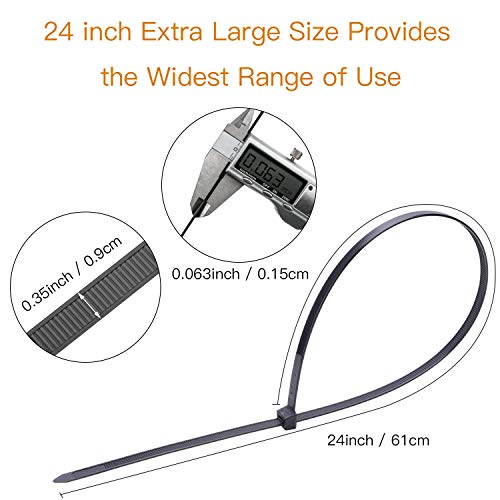 OneLeaf Cable Ties 24 Inch Heavy Duty Zip Ties with 200 Pounds Tensile Strength for Multi-Purpose Use, Self-Locking UV Resistant Nylon Tie Wraps, Indoor and Outdoor Tie Wire.30 Pcs Black