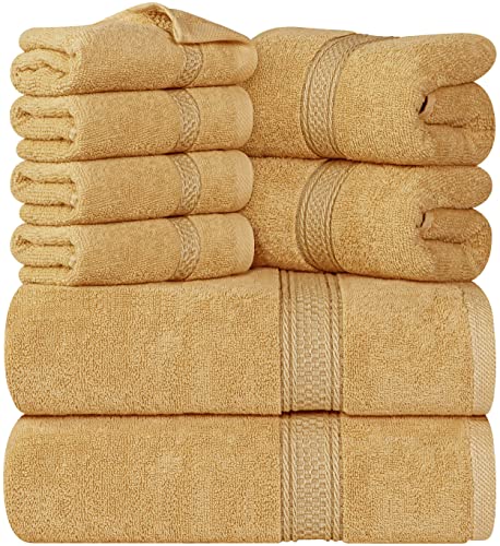 Utopia Towels 8-Piece Premium Towel Set, 2 Bath Towels, 2 Hand Towels, and 4 Wash Cloths, 600 GSM 100% Ring Spun Cotton Highly Absorbent Towels for Bathroom, Gym, Hotel, and Spa (Ivory)