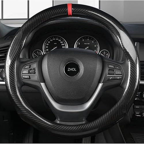 ZHOL Carbon Fiber Steering Wheel Cover, Universal Standard Size 14.5-15 inch Fashion Sport Auto Car Steering Wheel Cover for Men, Black