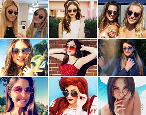 JOVAKIT Polarized Heart Sunglasses for Women Fashion Lovely Style Metal Frame UV400 Protection Lens (Gold/Gradient Pink)