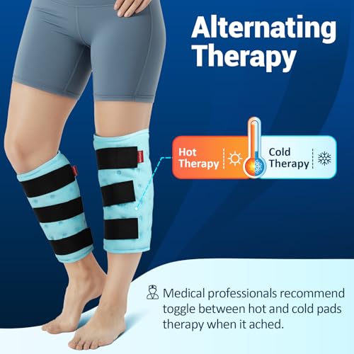 Comfytemp Extra Large Ice Packs for Injuries Reusable Gel 2 Pack, XL Calf Shin Splint Knee Leg Ice Pack Full Wrap, FSA HSA Eligible, Physical Therapy Hot Cold Compression Sleeve for Swelling Arthritis