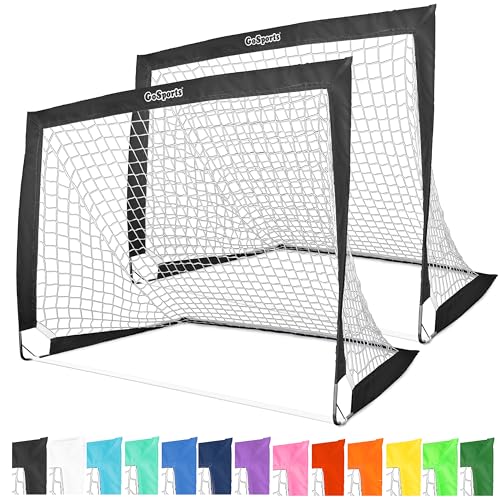 GoSports Team Tone 4 ft x 3 ft Portable Soccer Goals for Kids - Set of 2 Pop Up Nets for Backyard - Black