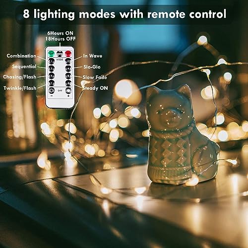 2 Pack Fairy Lights Battery Operated with Remote Control Timer, LED String Lights Outdoor Indoor, 8 Mode Twinkle Lights for Christmas Party Wedding Birthday Bedroom Décor (Warm White)