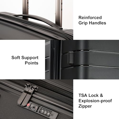 GinzaTravel Luggage Sets 3 Piece Expandable Suitcase Set, PP Hardshell Suitcase with Spinner Wheels,Lightweight Carry On Luggage with TSA Lock,Black