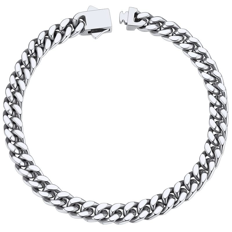 Black Stainless Steel Curb Chain Bracelet for Men, 5mm 9.0"