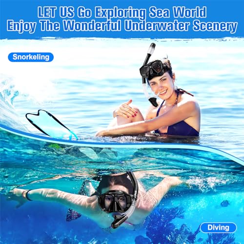 HiiPeak Snorkeling Gear for Adults, Dry Snorkel Set, Panoramic Wide View, Diving Scuba Mask Snorkel mask Set Dry Snorkel Swimming Glasses Nose Cover Youth Diving Goggles Masks Black