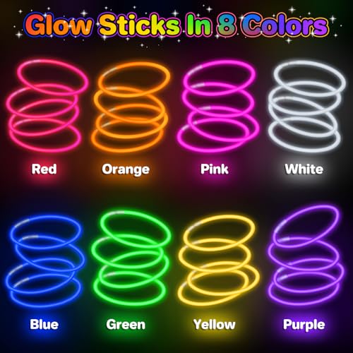 SpringFlower 100 PCS Glow Sticks Bulk Party Favors, 8" Glow in the Dark Party Supplies, Light Sticks for Party Favors Glow Necklaces and Bracelets for Kids or Adults