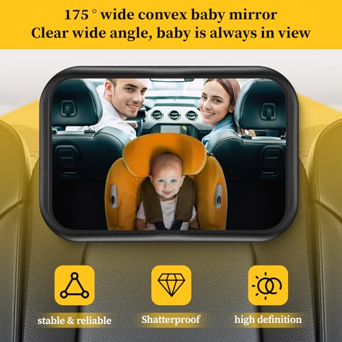 Qloztyse Baby Car Mirror for Baby Rear Facing - Infant Back Seat Mirrors With Holder and Hooks for Fixed Headrest Safety Large Wide Adjustable Auto Rearview, 2 In 1