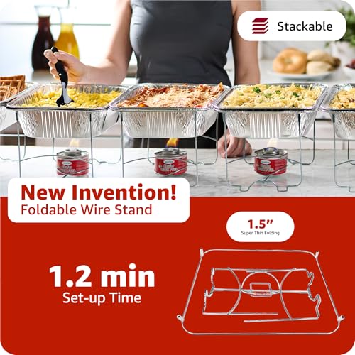 Disposable Chafing Dish Buffet Set, Food Warmers for Parties, Catering Supplies Buffet Display, Complete Premium Set, Half Size Single Pan, Warming Trays (6 Pack)