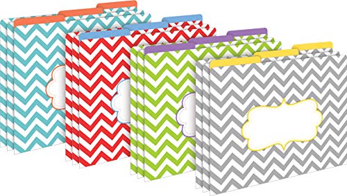 Barker Creek File Folder and Library Pocket Set, Nautical Chevron, 12 File Folders Printed on 14pt Stock and 30 Coordinating Peel & Stick Library Pockets, Home, School and Office Supplies (4416)